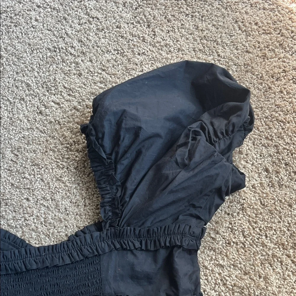 Free People Rendezvous Me  Black Puff Sleeve Mini Babydoll Dress Size Medium